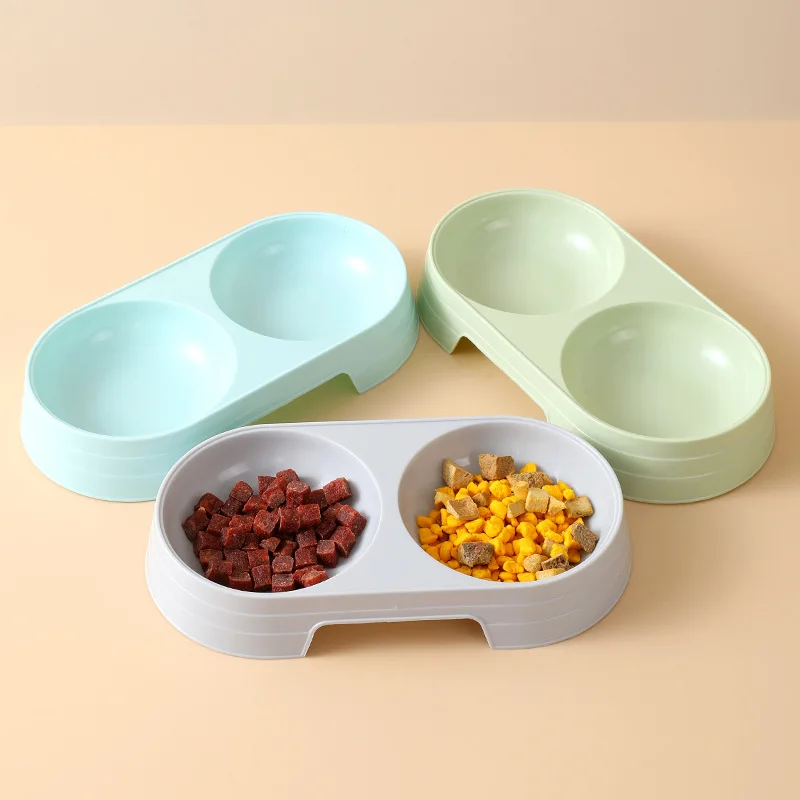 Macaron Pet Double Bowl Plastic Kitten Dog Food Drinking Tray Feeder Cat Feeding Pet Supplies Accessories Cuenco Para Gatos