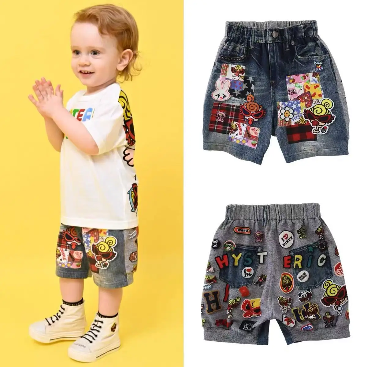 

2025 Trendy Brand Children's Black Ultra-monogram Pattern Imitation Denim Pants