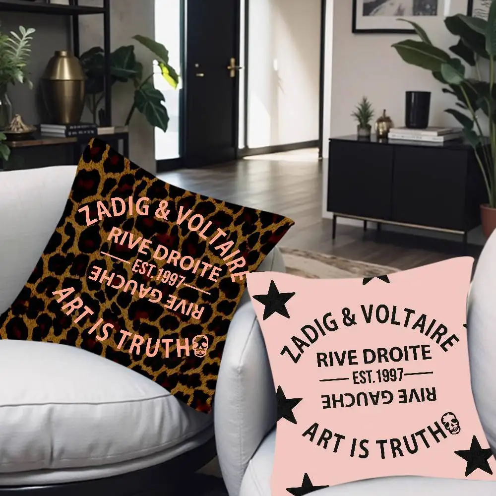 Fundas de almohada decorativas para sofá con dibujos animados, funda de cojín bonita de felpa corta con estampado de doble cara, LOGO Zadig V-Voltaire