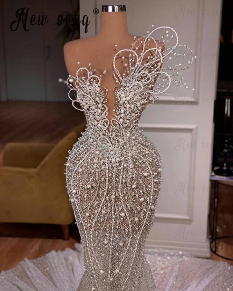 

Gorgeous 3D Flowers Pearls Long Mermaid Wedding Dress Luxury Beads 2024 Bridal Gowns Custom Made for Dubai Vestido De Casamento