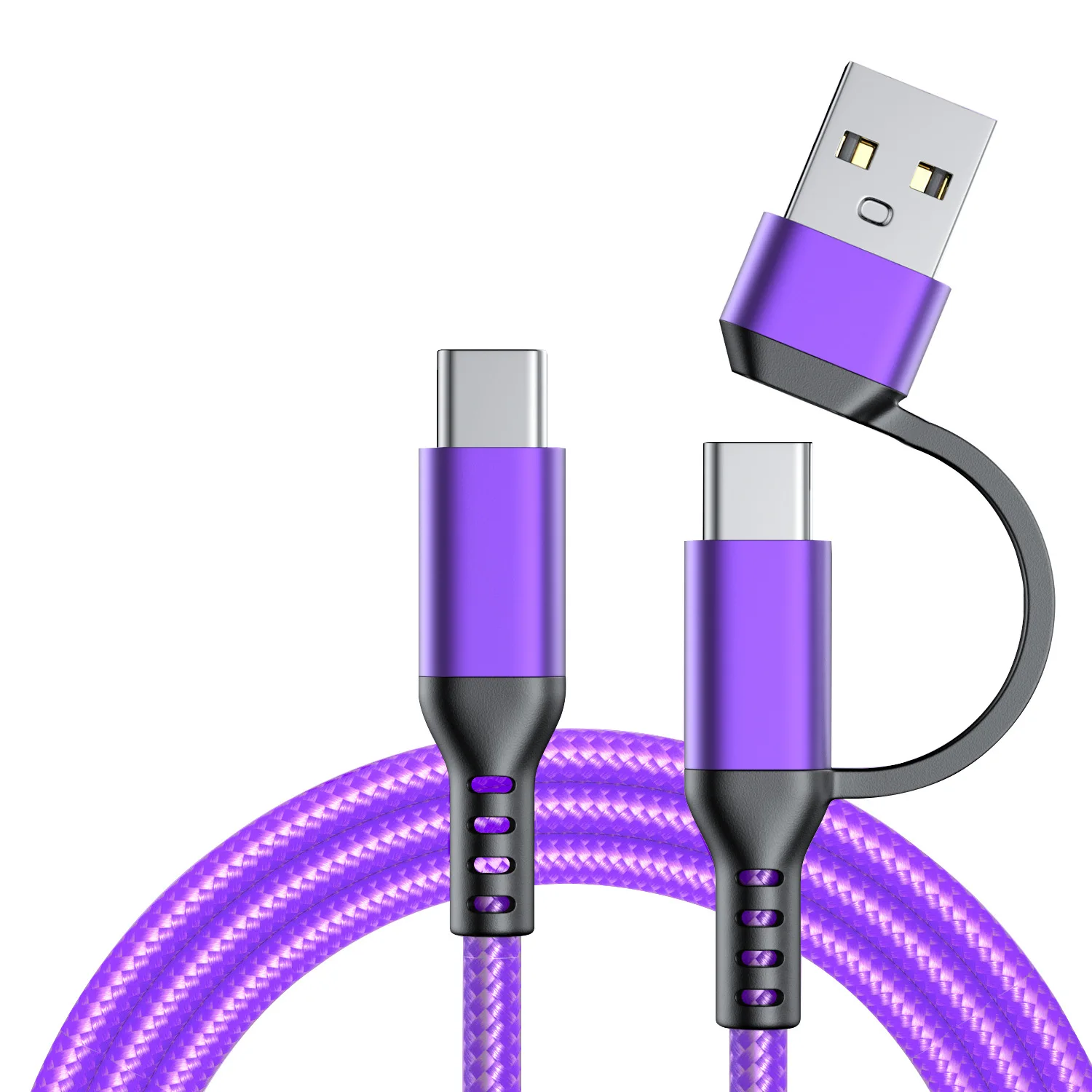 Dual Interface 2-in-1 Type C Charging Wire 2M Nylon Braided USB A USB C Combo Fast Charging Data Cable Multiple Color for Huawei