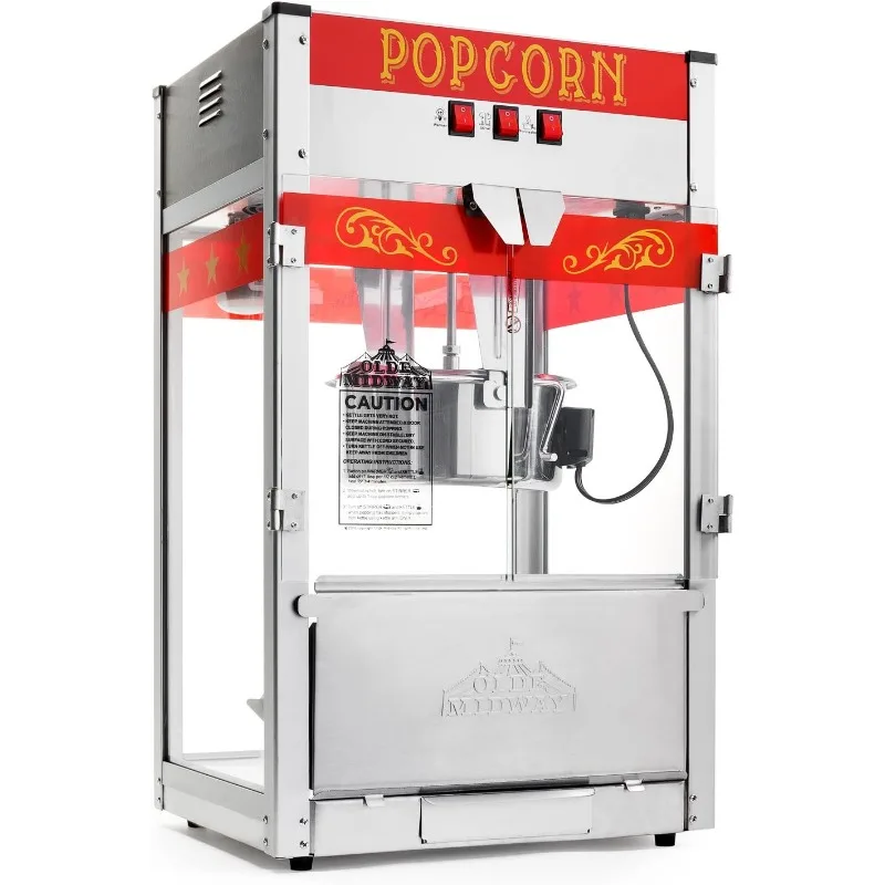 Commercial Popcorn Machine Maker Popper with Large 12-Ounce Kettle - Red