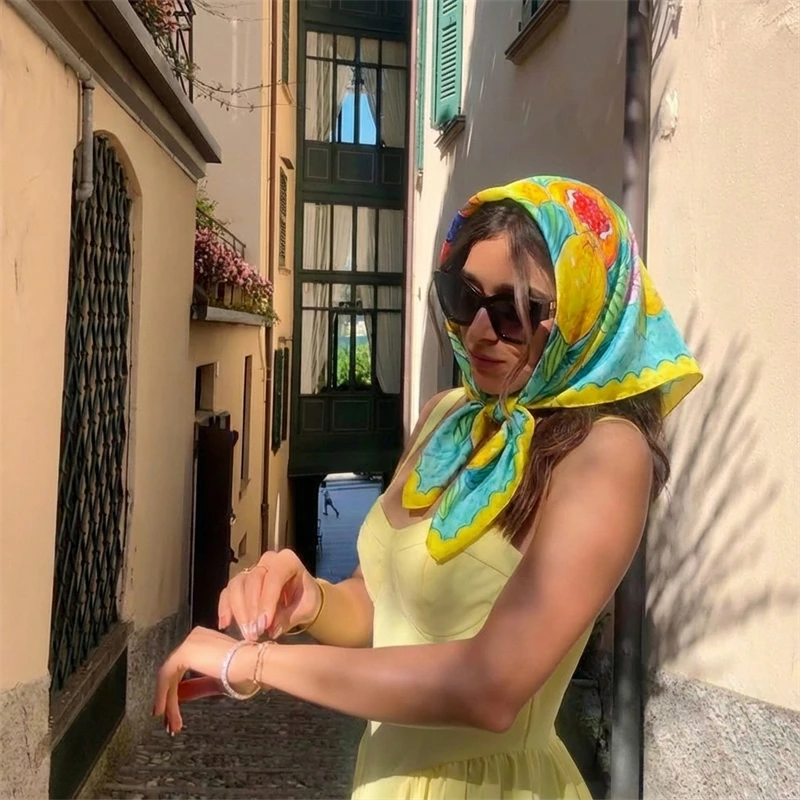 

New Luxury Brand Satin Square Scarf Print Hair Ribbon Fashion Scarf for Women Neckerchief Bandana Solid Colors Shawl Headband
