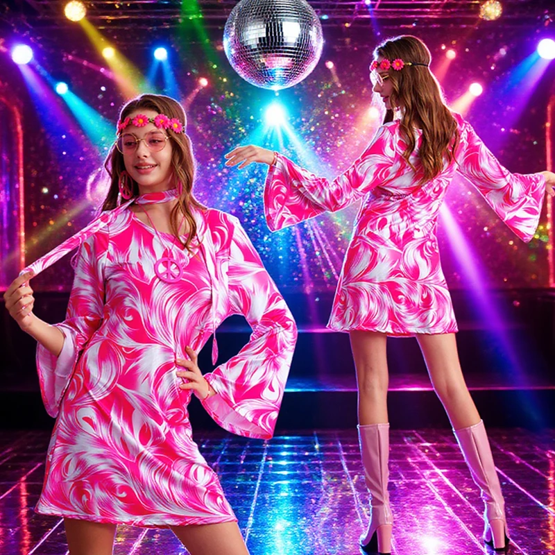 Vestido de discoteca de los años 60 y 70, disfraz de ropa Hippie, accesorios, joyería, vestido de Halloween, ropa de estilo Retro