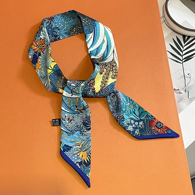 Retro Zebra Floral Print Skinny Silk Ribbon Scarfs Women Hairband Soft Satin Neckerchief Female Bag Ribbons Foulard Neck Ties