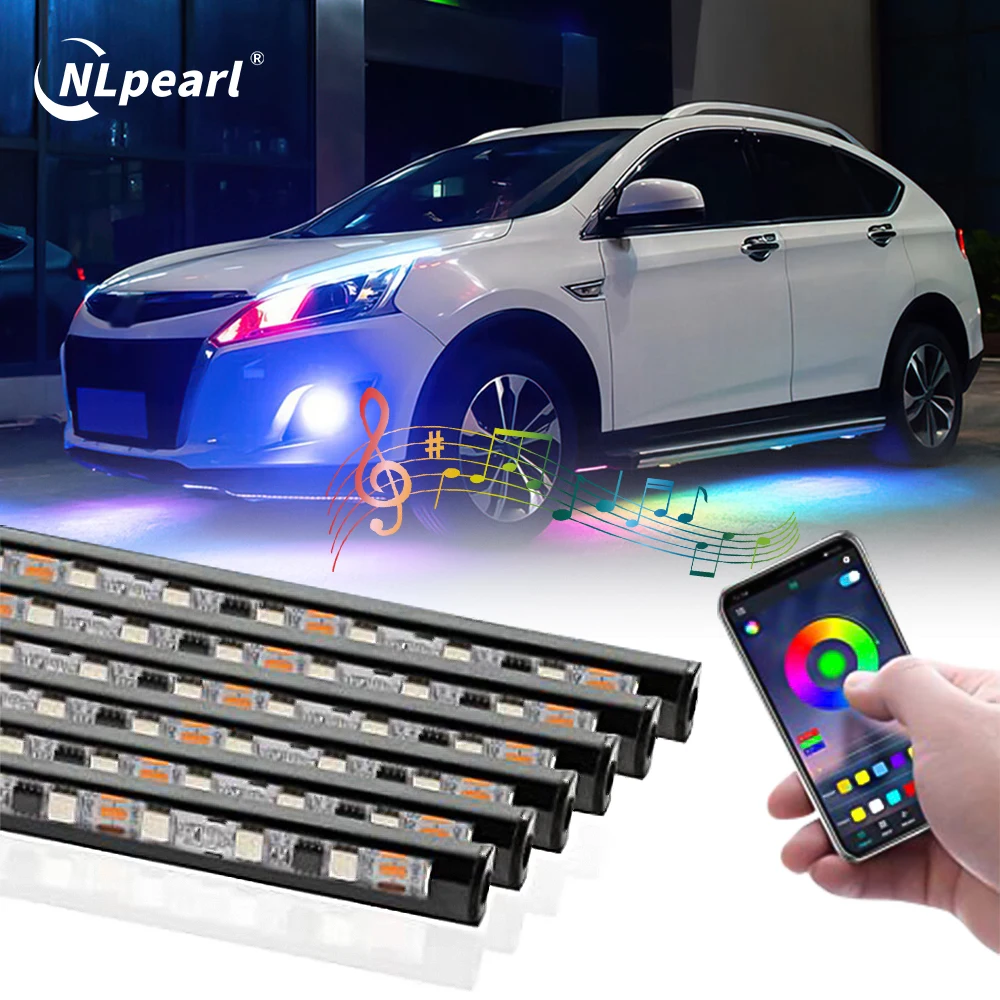 NLpearl Neon Car Underglow Light Remote/APP Control Flexible LED Strip Car LED RGB Underbody Light Atmosphere Decorative Lamp