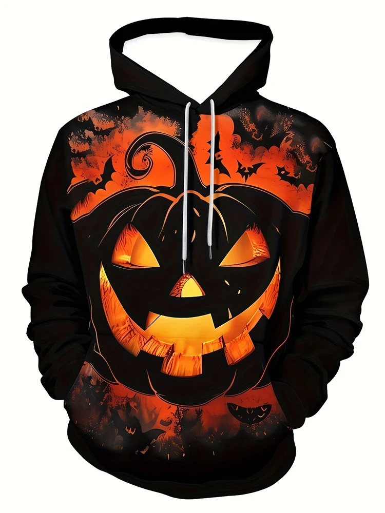

Halloween Men's Hoodie Pumpkin Graphic Printed Classic Casual 3D Pullover Holiday Fashion Round Neck Sweatshirt Men's Clothing