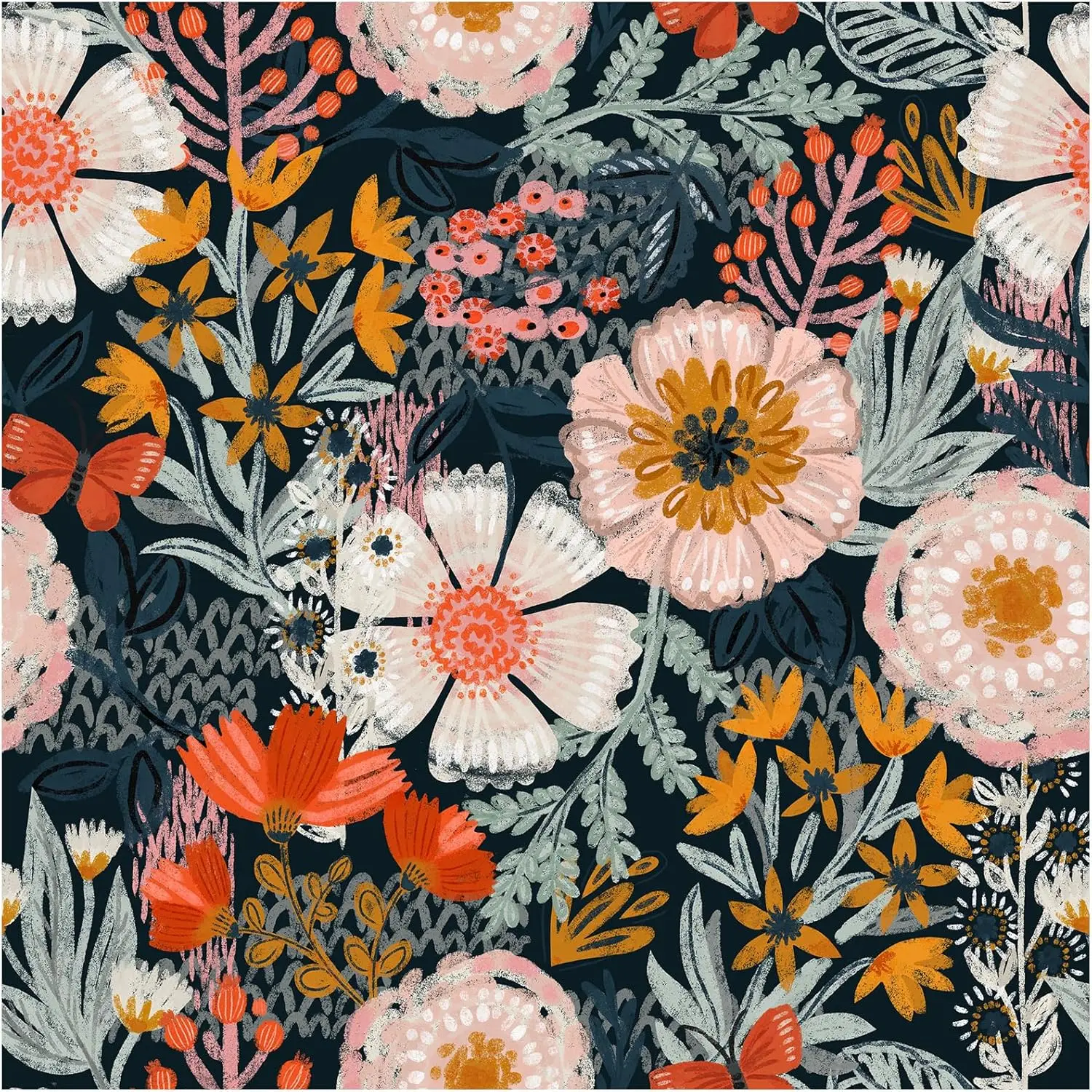 

Boho Floral Peel and Stick Wallpaper Flower Self Adhesive Wall Paper Removable Contact Paper for Bedroom Living Room Wall Decor
