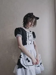 Traje de sirvienta japonesa para mujer, Vestido largo de Anime, blanco y negro, vestido Lolita, disfraz de Cosplay, delantal de cafetería, 2022