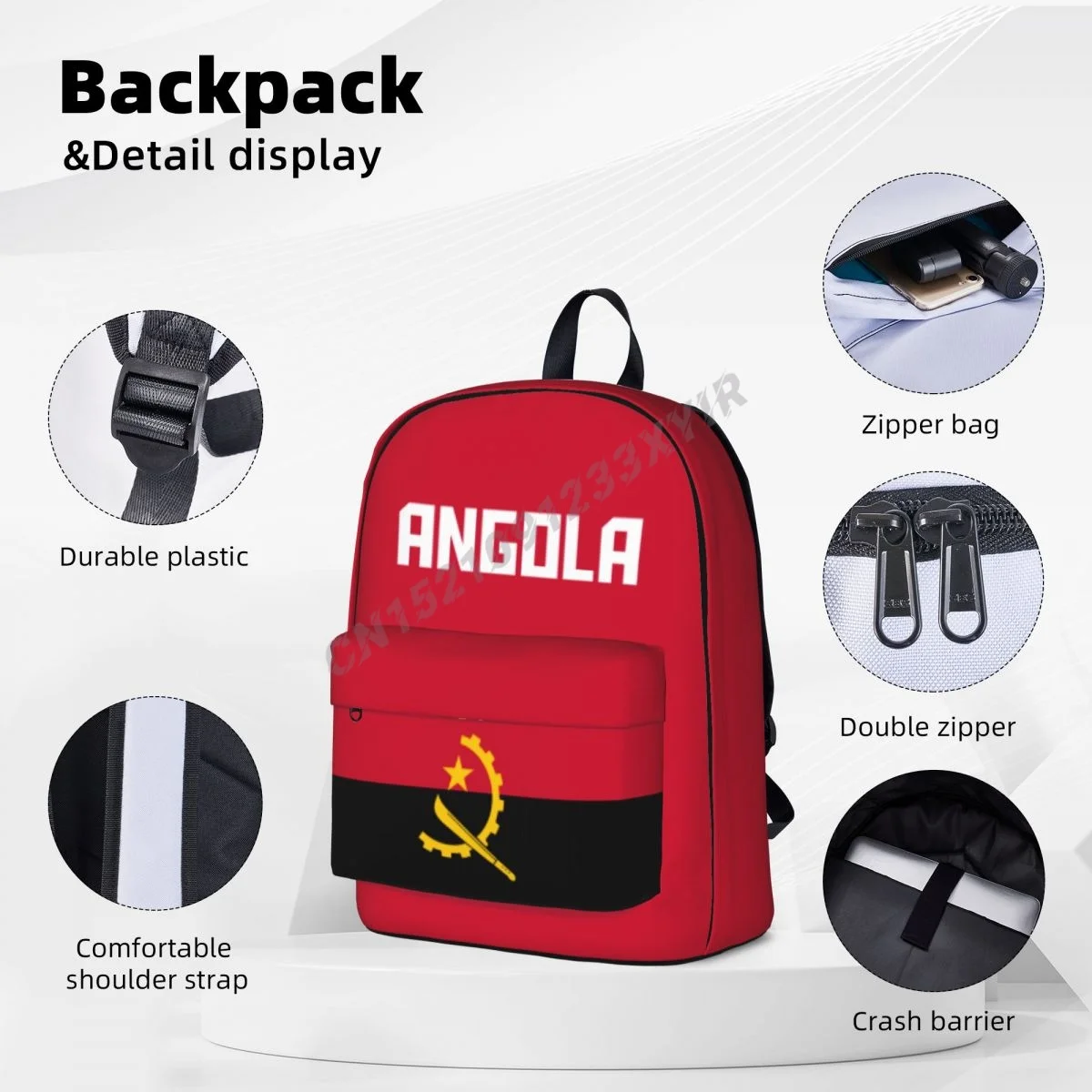 Unisex Backpack Angola Flag Angolan Stitch Schoolbag Messenger Bag Case Laptop Travel Bag Mochila Gift