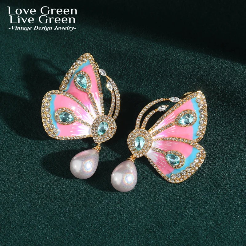 

Vintage White Pearl Drop Butterfly Earring For Woman Gold Color Water Droplet Rhinestone Luxury Jewelry Designer Thanksgiving