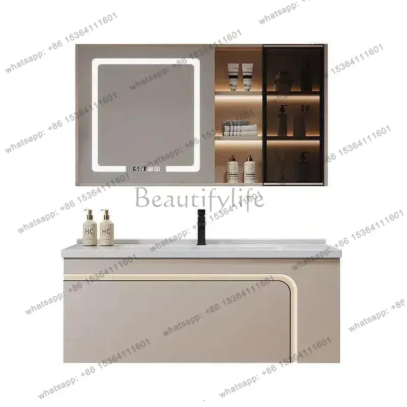 Cream style bathroom cabinet, ceramic integrated basin, toilet washbasin