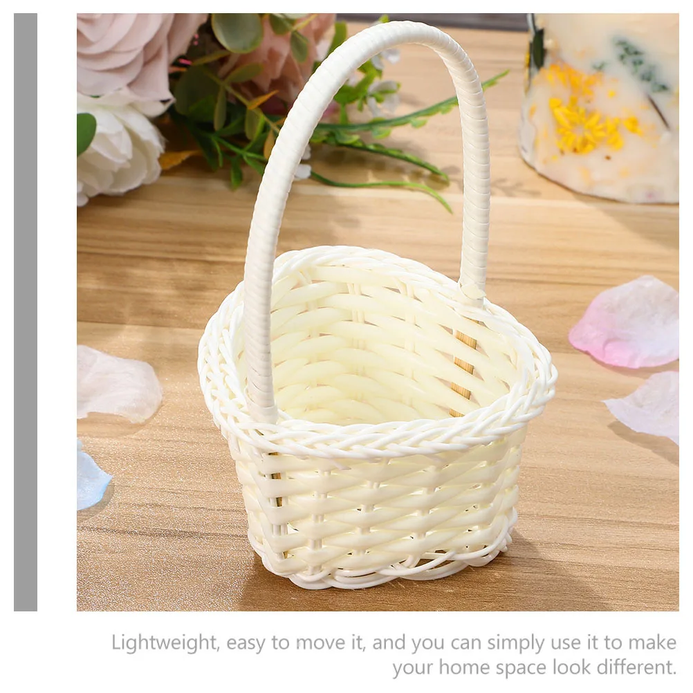 

6pcs Woven Flower Wedding Handle Desktop Storage Decorative Mini Basket For Diy Micro Landscape Decor Simulation Rattan Mini