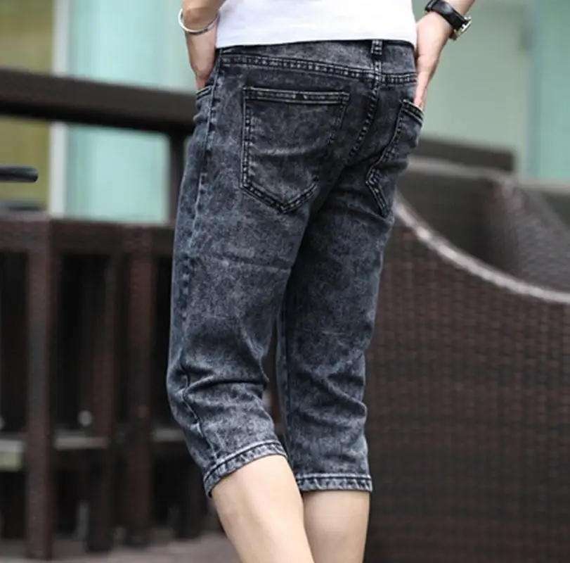 Summer 2022 Fashion Men Jeans Grey Slim Fit Capric Calf-Length Teenagers Boys Hip Hop Jeans Homme 28-34