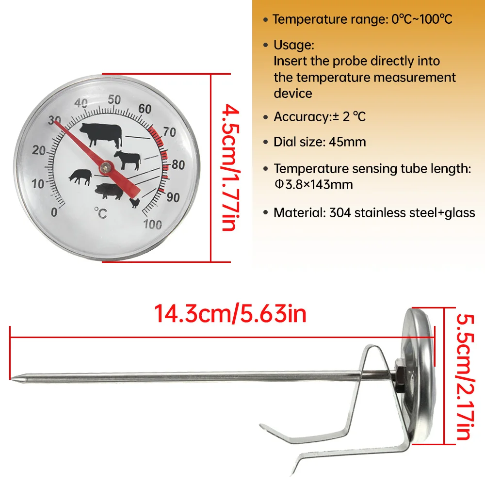 Probe Thermometer Kitchen Tools Cooking Temperature Meter 0~200℃ Milk Coffee BBQ Meat Food Kitchen Cooking Gauge Stainless Steel