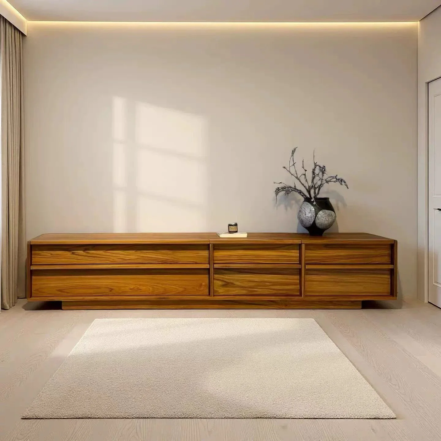 Teak TV cabinet Wacheng old teak pure log medieval wabi sandy wind all solid wood locker floor low cabinet