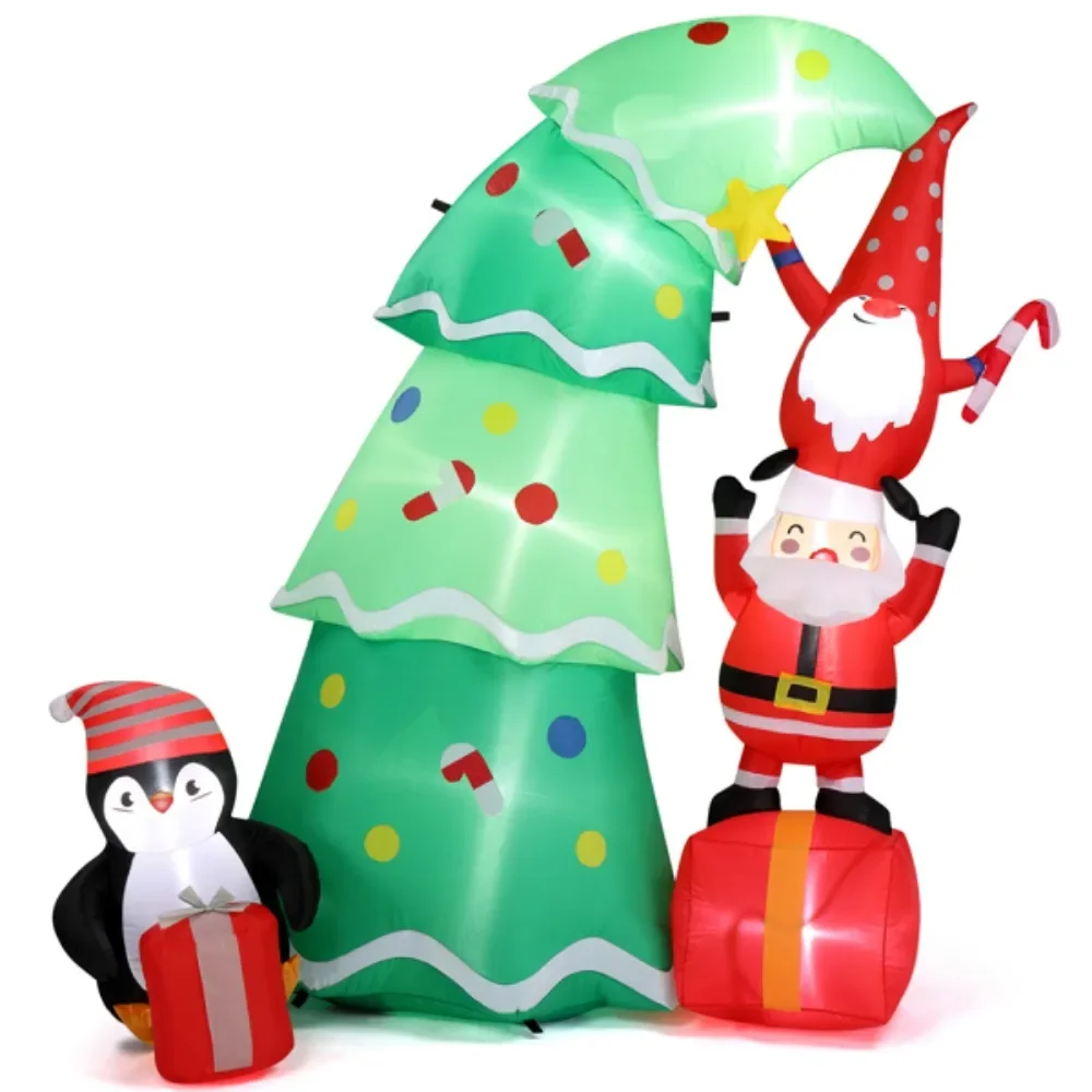 6 FT Lighted Christmas Inflatable Decoration, Inflatable Christmas Tree with Elf and Santa Claus, Funny Blow Up Yard Decorations