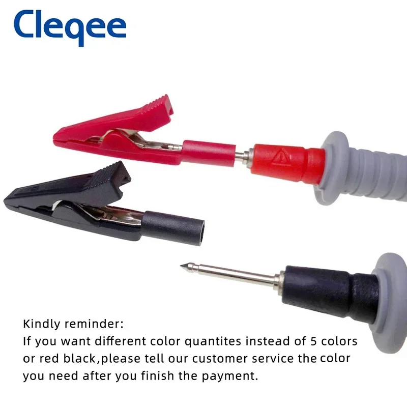 Cleqee P2009 Full Insulated Mini Alligator Clip with 2mm Socket Crocodile Clip to 2mm Test Probe Banana Plug Jack 6 Colors