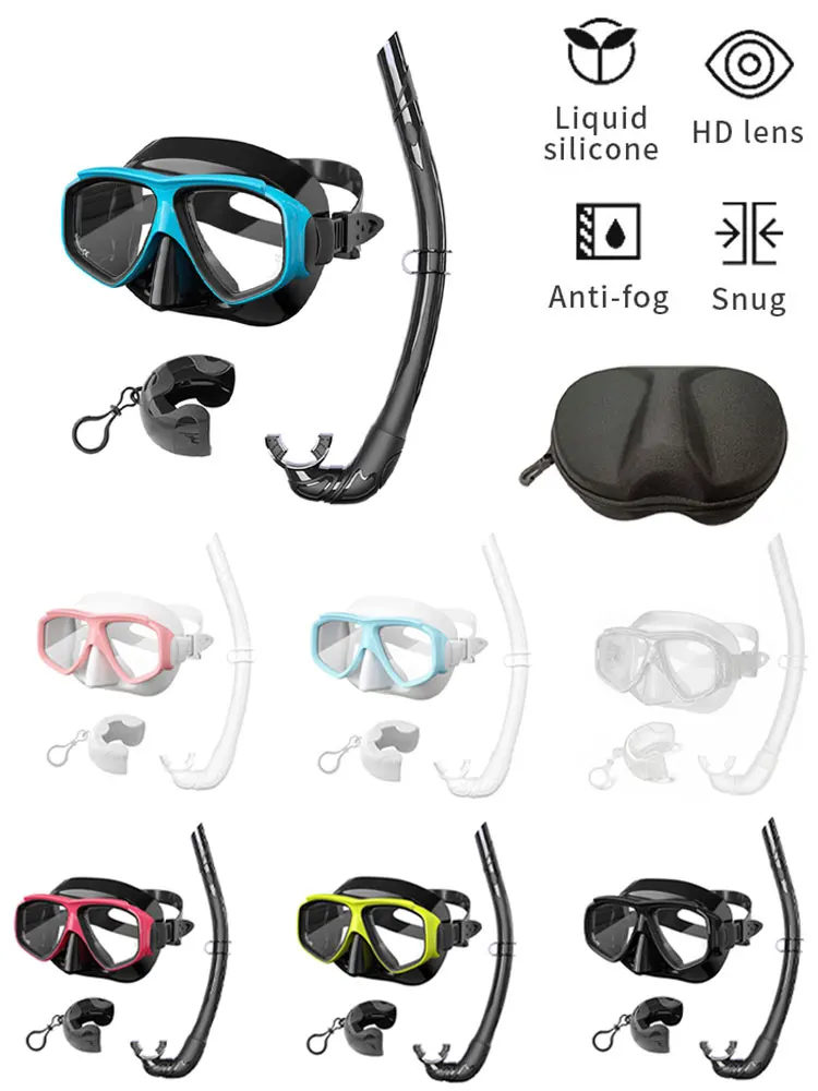 JSJM Professional Tempered Glass Scuba Diving Mask Snorkel Set For Adult Panoramic Snorkeling Gear Swimming Training Snorkel Kit