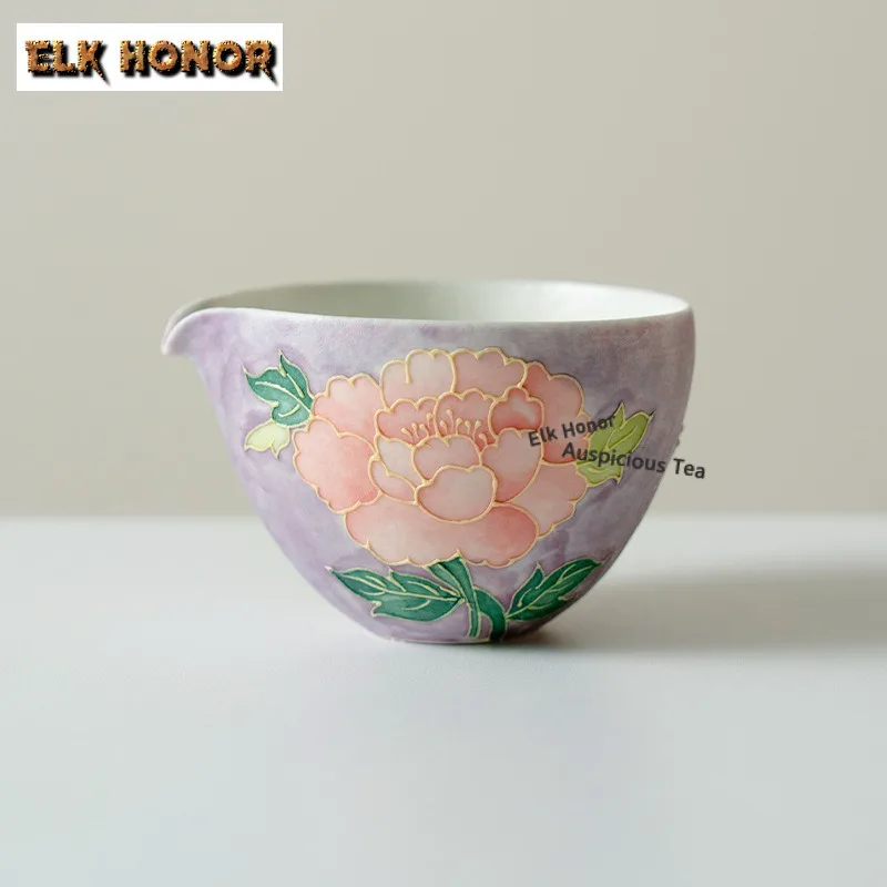 

200 мл ручная чайная чашка с фиолетовым дымом и пионом, антикварная чайная чаша, набор чашек, чашка для дегустации чая, чашки Chazhan Master, посуда