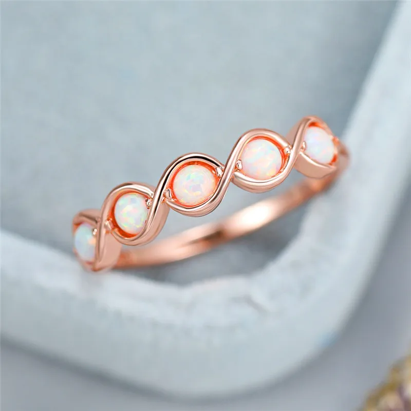 Luxury Female White Fire Opal Stone Engagement Ring Trendy Rose Gold Color Wedding Jewelry Gift For Women