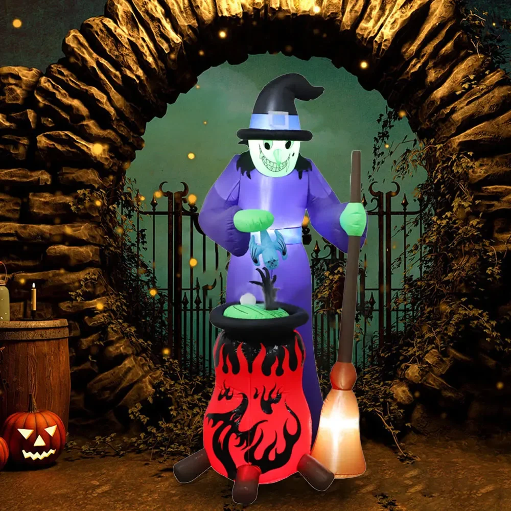 

8Ft Halloween Inflatables Outdoor Decorations, Inflatables Witch with Auto-Rotation Cauldron Blow Up Yard Decorations