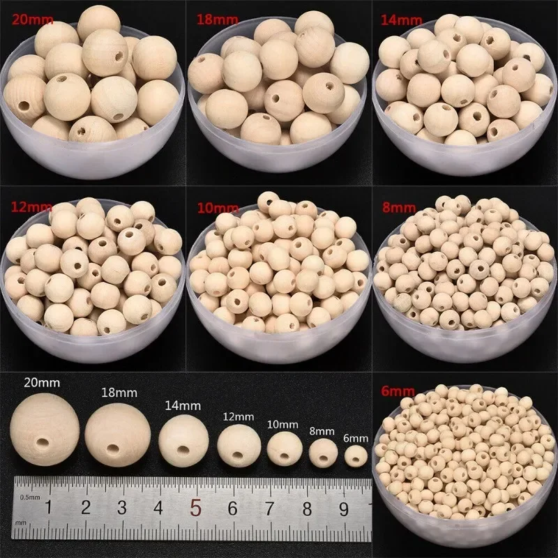 10/50/100/500pcs Natural Wood Beads Large Hole Wooden Beads Pearl Lead-Free Balls For Macrame Jewelry Charms Crafts 8-20mm