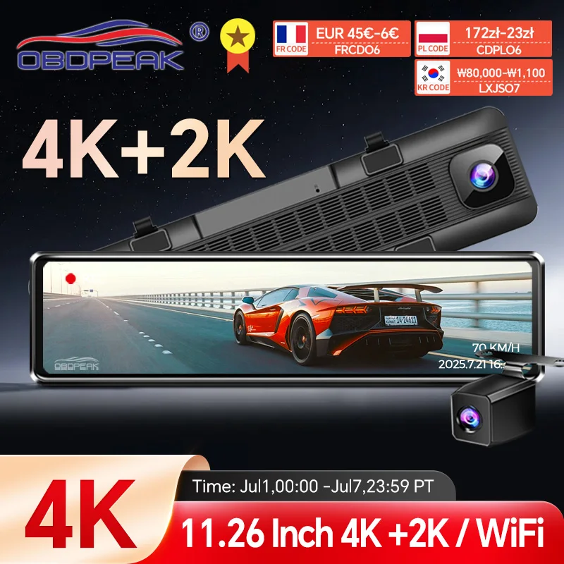 H8 4K + 2K 11,26 pulgadas espejo retrovisor Dash Cam SONY IMX415 cámara Dvr de coche GPS WIFI grabación de vídeo Super visión nocturna lente Dual