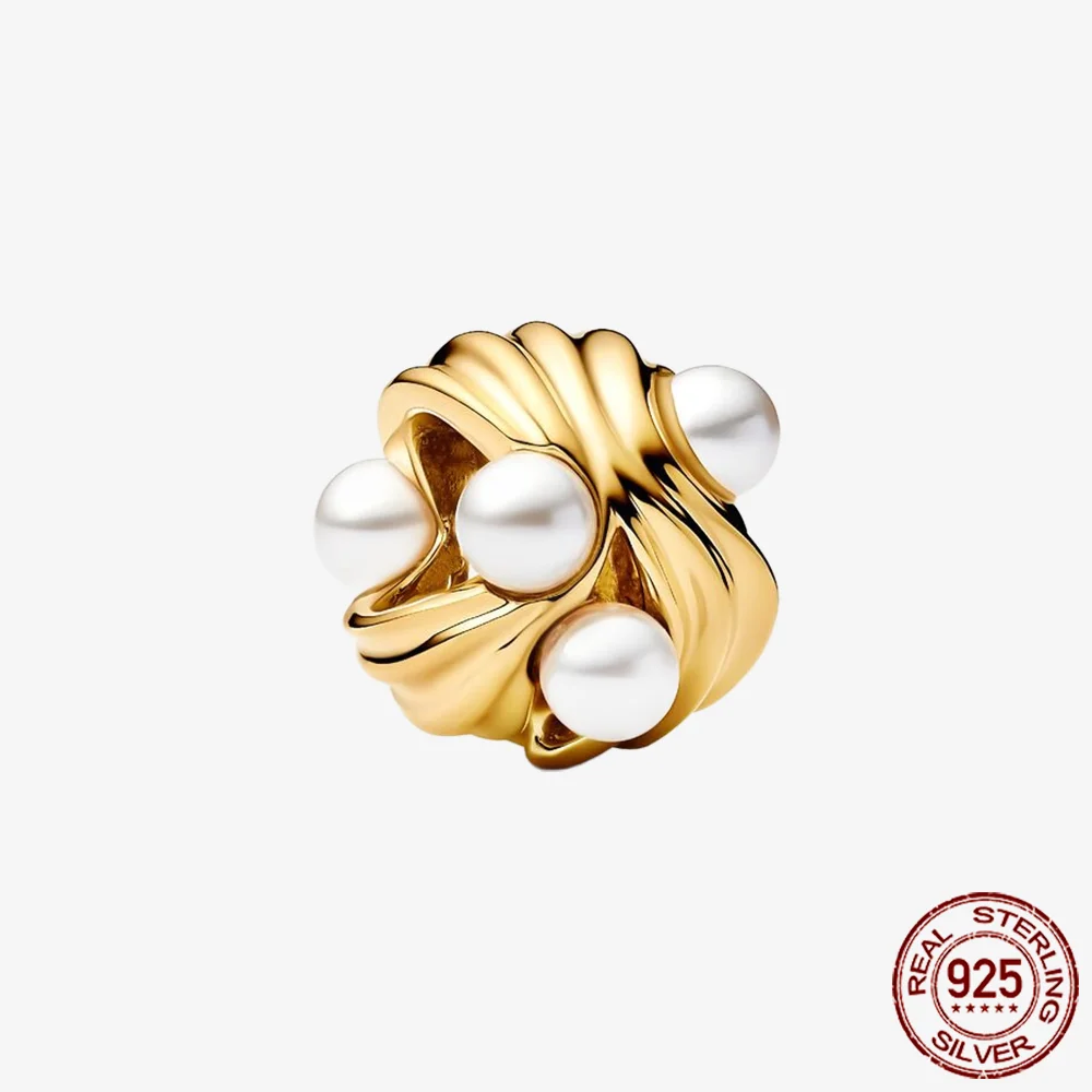 تألق الذهبي سلسلة 925 فضة Pavé كليب سحر سحر صالح الأصلي خرز سوار مجوهرات DIY عشية عيد الميلاد Gft