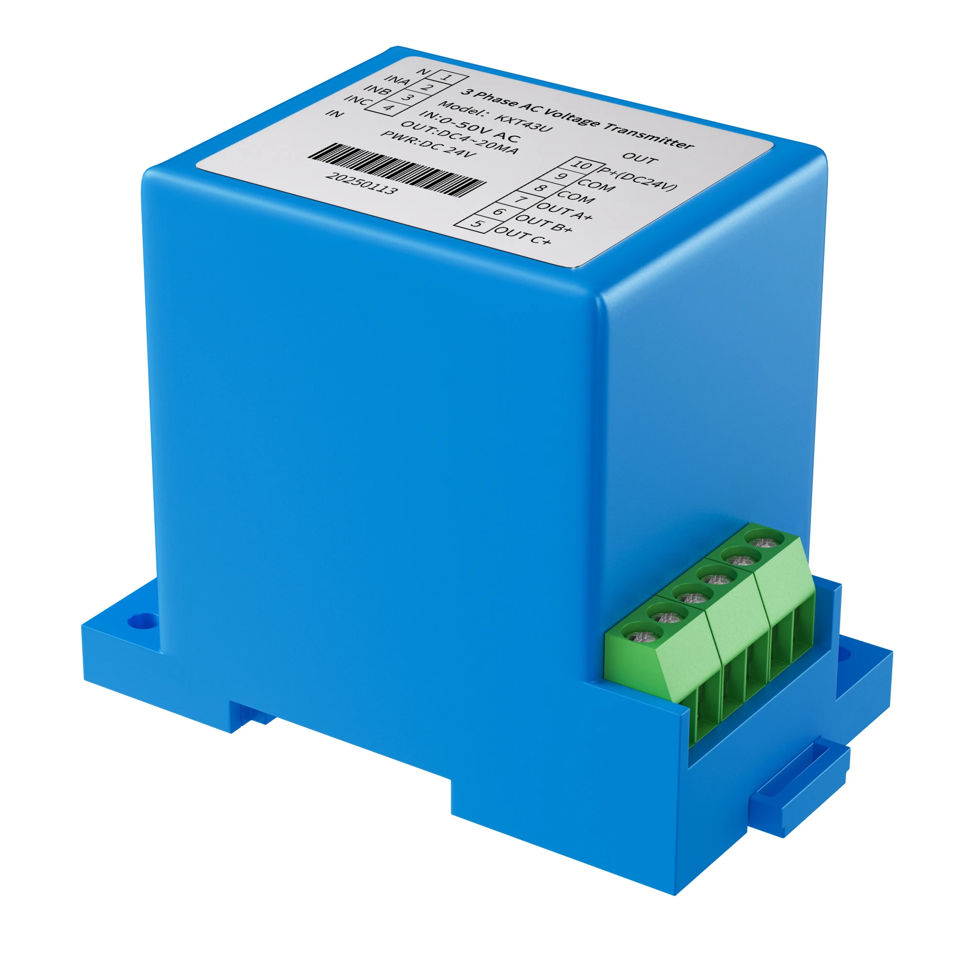 AC Voltage Sensor Transmitter 0-100V 0-220V 0-380V 4-20mA 0-10V 0-5V RS485 3P4W Voltage Transducer Transmitter