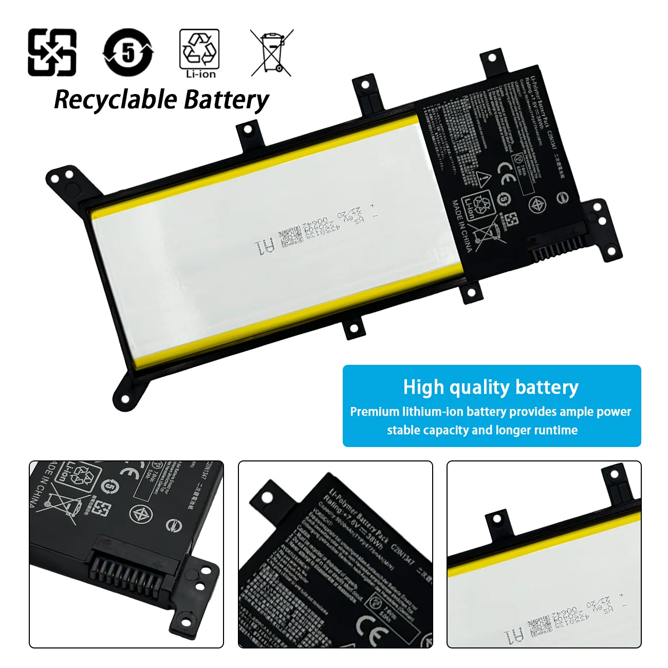 C21N1347 Laptop Battery For ASUS K555L F555L A555L X555L X555M F554L X554L VM590L VM590M FL5500L W519L W509L R556L R557L Y583L