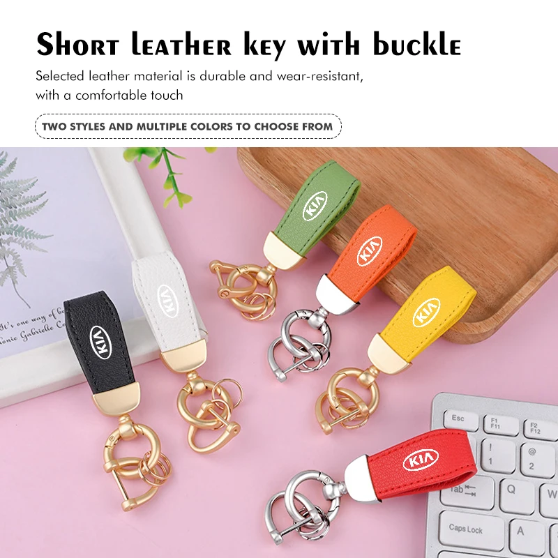 3D Metal Leather Car Logo Emblem Keychain Keyring Auto Parts For KIA Stinger Optima Cerato Soul Venga Forte Spectra Sedona view 5