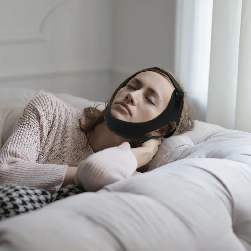 1 adet tıbbi Anti horlama çene kayışı durdurma uyku apne Bruxism destek kemeri ayarlanabilir üçgen kafa uyku yardım bakım bandaj