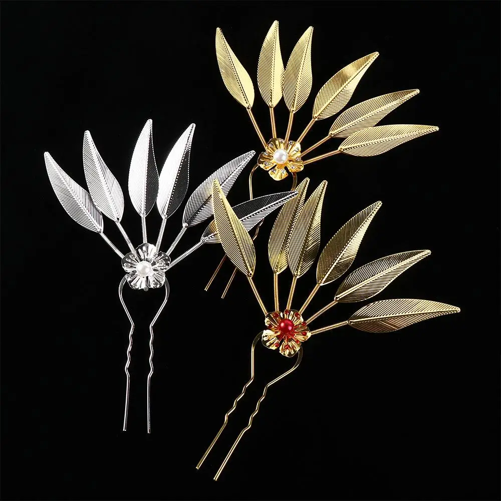 Tool Leaf Ethnic Minorities Hair Accessories Flower Thai Headdress Metal Hair Sticks Ancient Style Headwear U Shape Hairpin