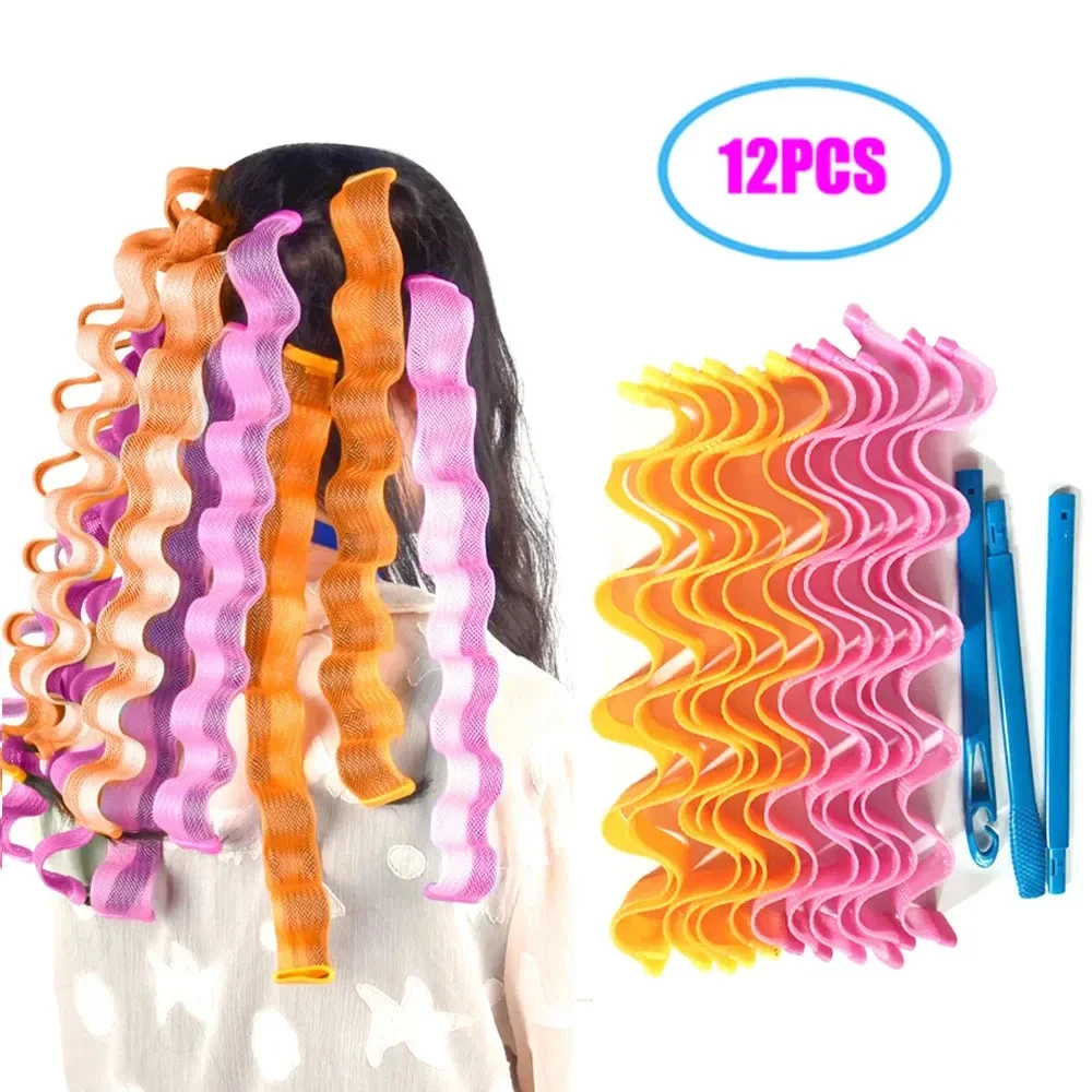 12pcs Heatless Curling Rod Soft Hair Curler No Heat Hair Rollers Curls  Roller Sticks Perm Rods flexi rods Hair Styling Tools