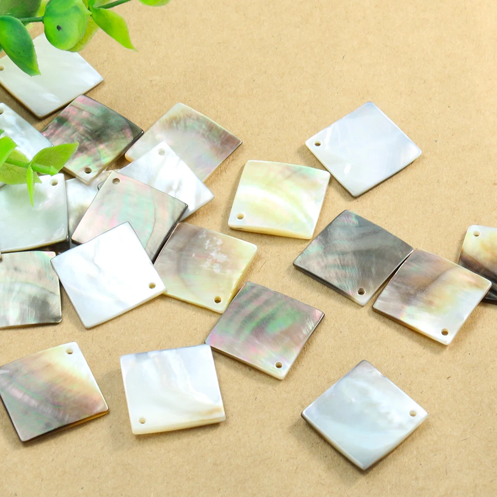 5PC Genuine Black Mother of Pearl Seashell Laser Cut Square Single Hole Jewelry Pendant Necklace Charm Earring Making Accessory