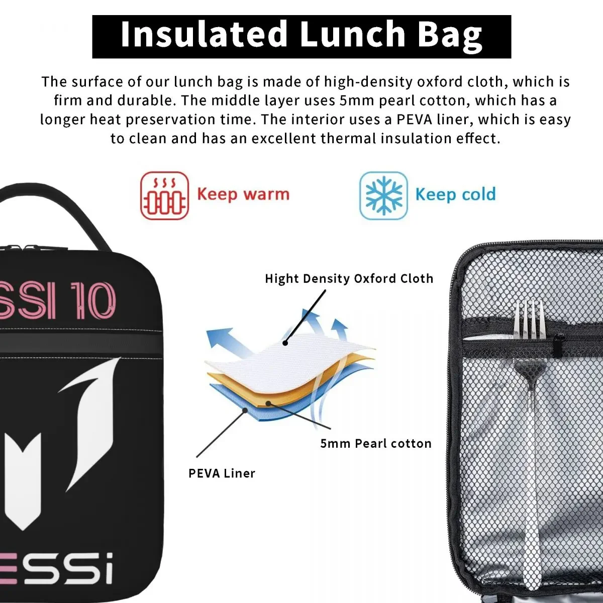 Messis 10 Football Argentina Insulated Lunch Bag Food Container Portable Thermal Cooler Lunch Boxes For School Office