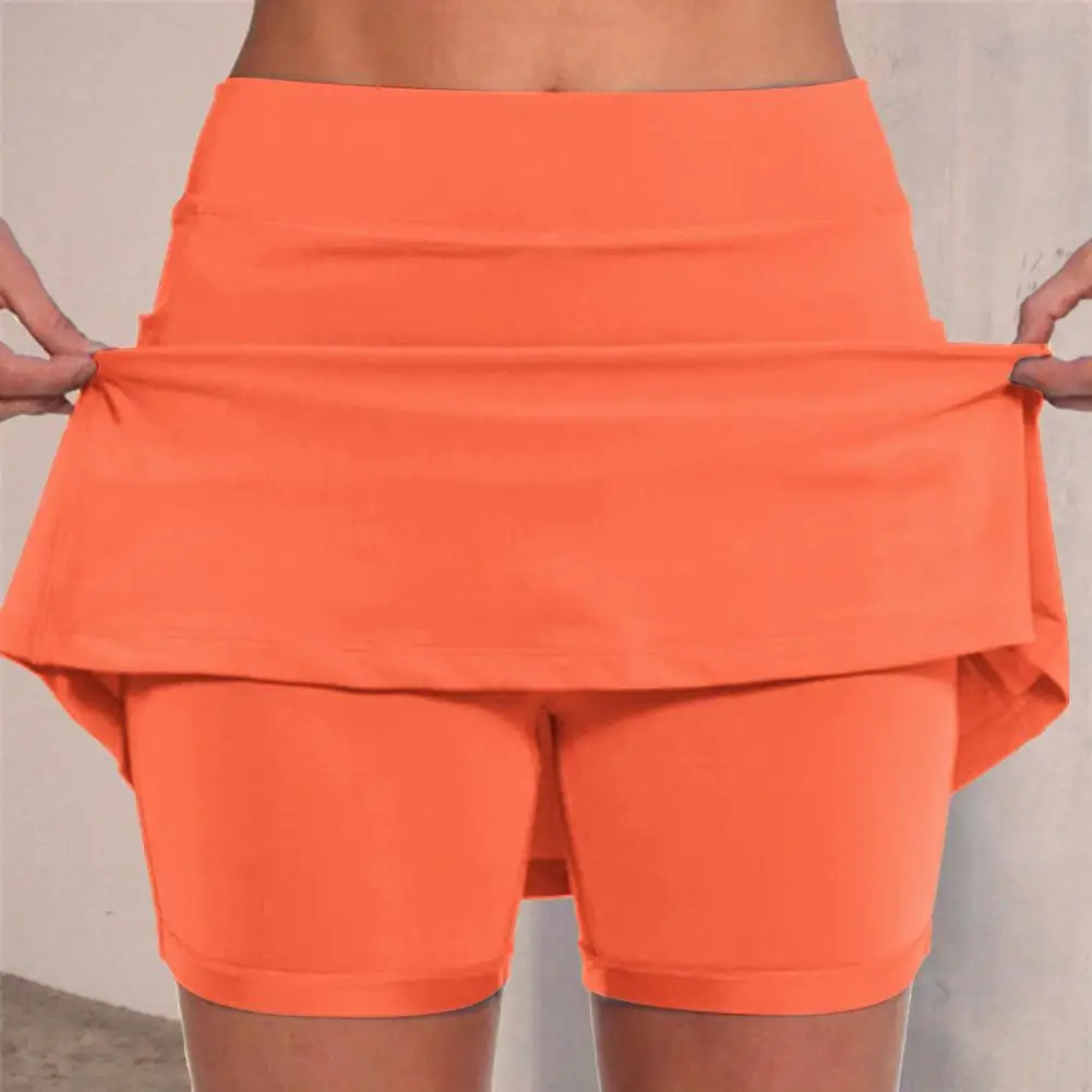 Pantalones cortos deportivos de cintura alta para mujer, falda elástica de Yoga con bolsillo, Color sólido