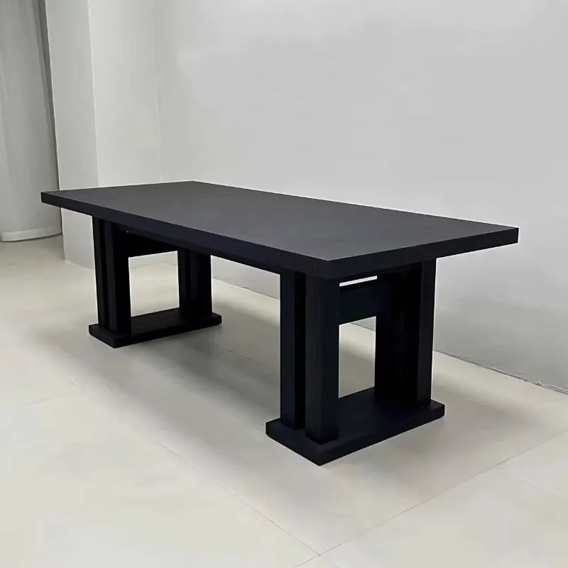 

Modern Style Black Solid Wood Long Dining Table Designer Vintage Light Luxury Style Daily Home Office Desk Negotiating Table