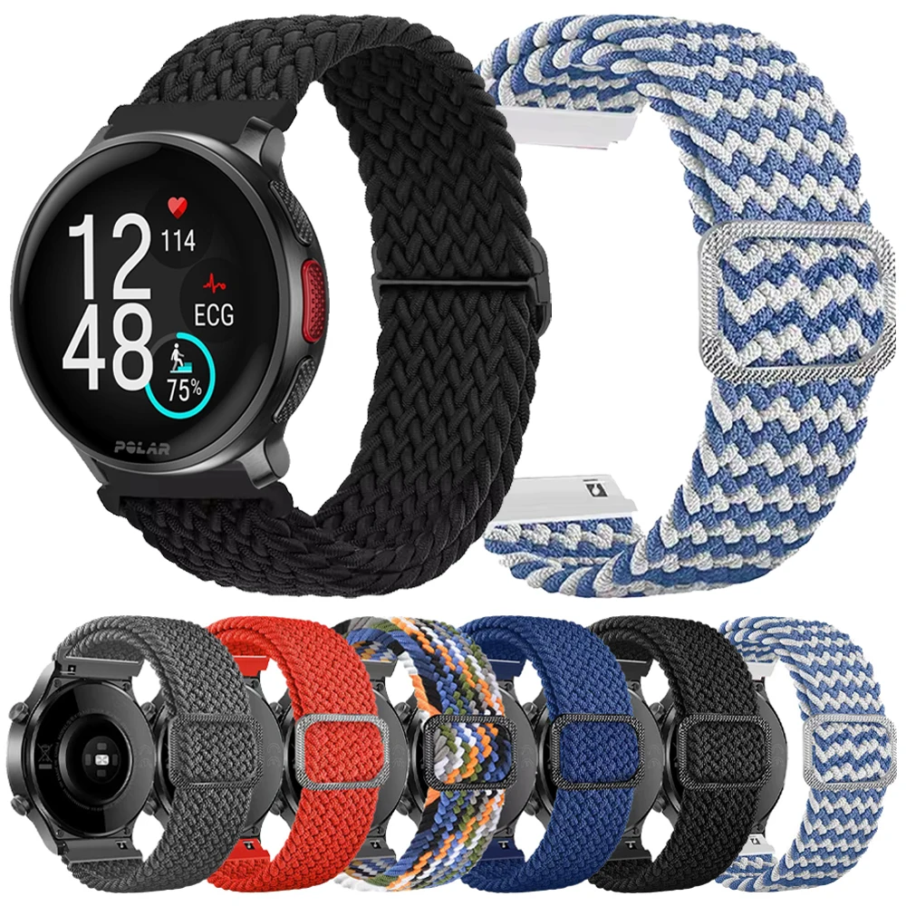 For POLAR Vantage V3 M2 M/Grit X Pro/IGNITE3 2/Unite/Pacer Braided Nylon Strap HUAWEI Watch GT4 GT 2 46mm Elastic Bracelet Band