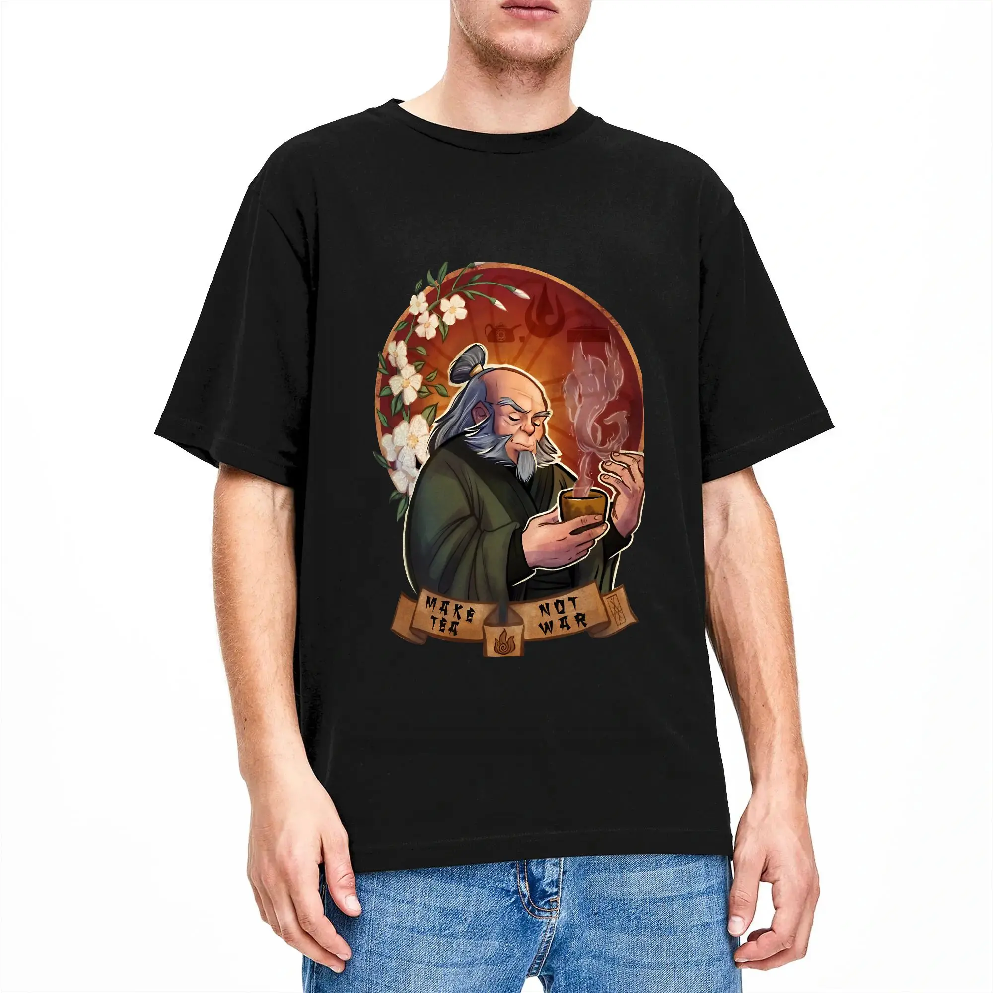 Men's Uncle Iroh Avatars Make Tea Not War Avatars Airbender T-Shirts Cotton Tops Summer Vintage T-Shirt O Neck Novelty Tee Shirt