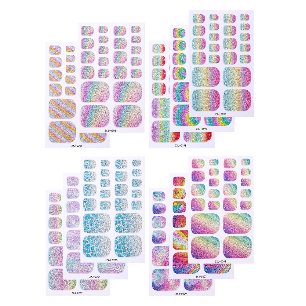 

11pcs Stickers Waterproof Glitter Rainbow Gradient Toenail Wraps Self Adhesive Art Decals For Women Party Daily Use