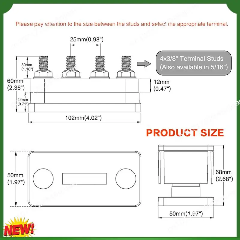 

A48I 600A Bus Bar 4-Stud (3/8 Inch) M10 High Current Copper Busbar Terminal Block Marine DC 12V 24V 48V With Cover