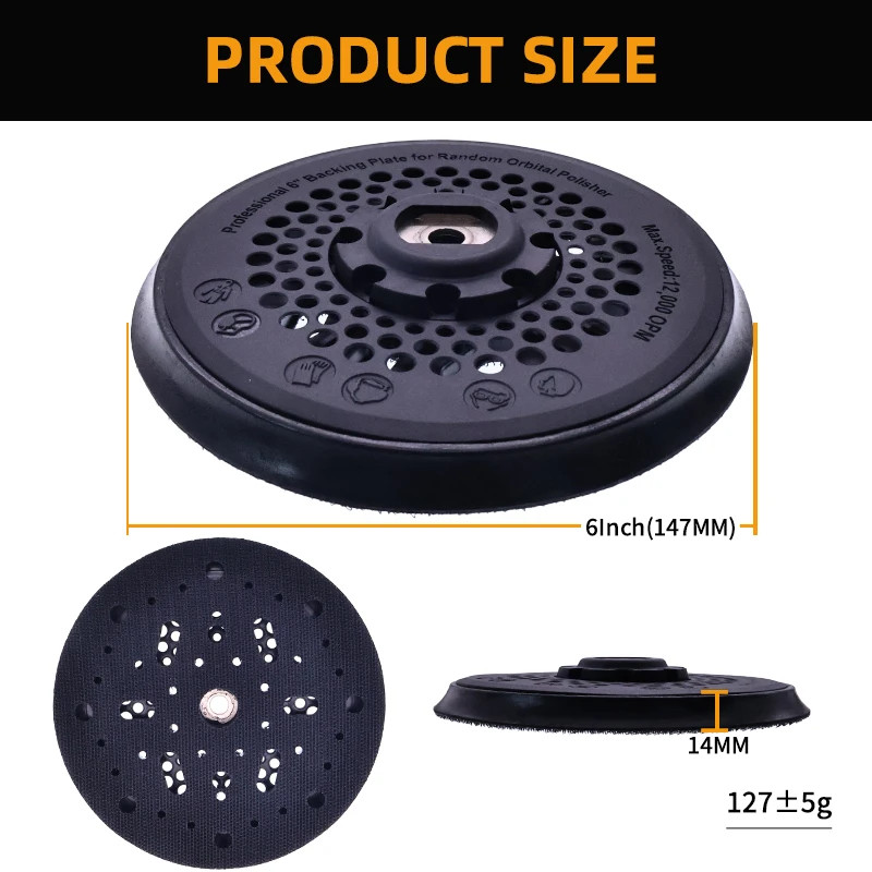 6 Inch 46‑Hole Hook&Loop Sanding Backing Pad 147mm 8mm Thread PU Backing Plate for Car Polisher Random Orbital Sander Abrasive