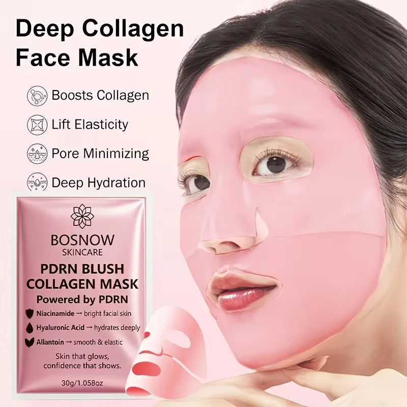 【Multi-Effect Korean-Style Facial Mask】4Pcs/8Pcs/10Pcs Pdrn Blush Collagen Mask, Brightens Facial Skin, Deeply Hydrates and Moisturizes, Allowing Skin to Absorb Enough Moisture, Making It Smooth and Elastic, Giving Skin a Radiant Glow, Showcasing a Confident and Beautiful Complexion, Especially Suitable for Dry and Tight Skin in Autumn
