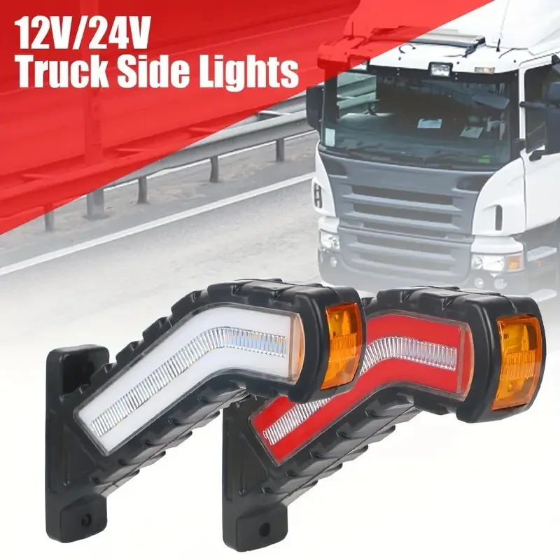 LED Side Marker Lights Turn Signal Lamp 2 Pcs For Truck Trailer Lorry Flowing Water Effect 12V 24V Universal Waterproof