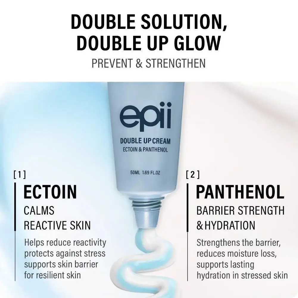 Epii Double Up Cream 50ML Ectoin Panthenol Hydrating Soothing Facial Moisturizer Gentle Nourishing Cream for Sensitive Skin
