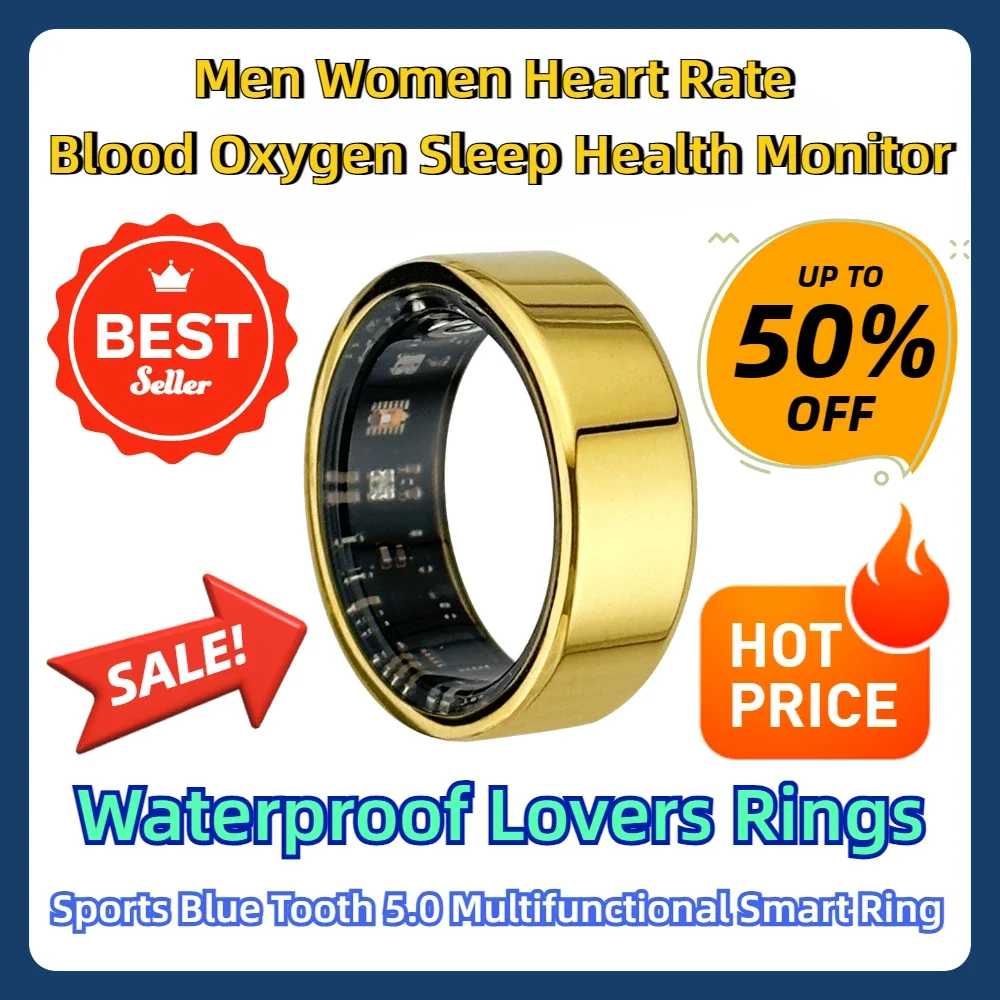 

Men Women Heart Rate Blood Oxygen Sleep Health Monitor Waterproof Lovers Rings Sports Blue Tooth 5.0 Multifunctional Smart Ring