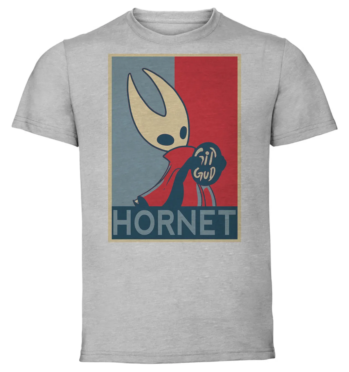 T-Shirt Unisex Grey Propaganda Hollow Knight Hornet variant git gud