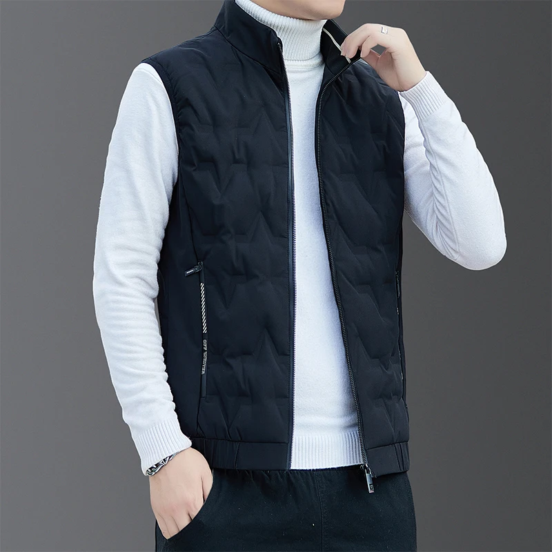 

Мужская куртка с капюшоном, съемный воротник-стойка, теплая ветрозащитная модная простая новая повседневная термобелье без рукавов на молнии, жилет на утином пуху, пальто